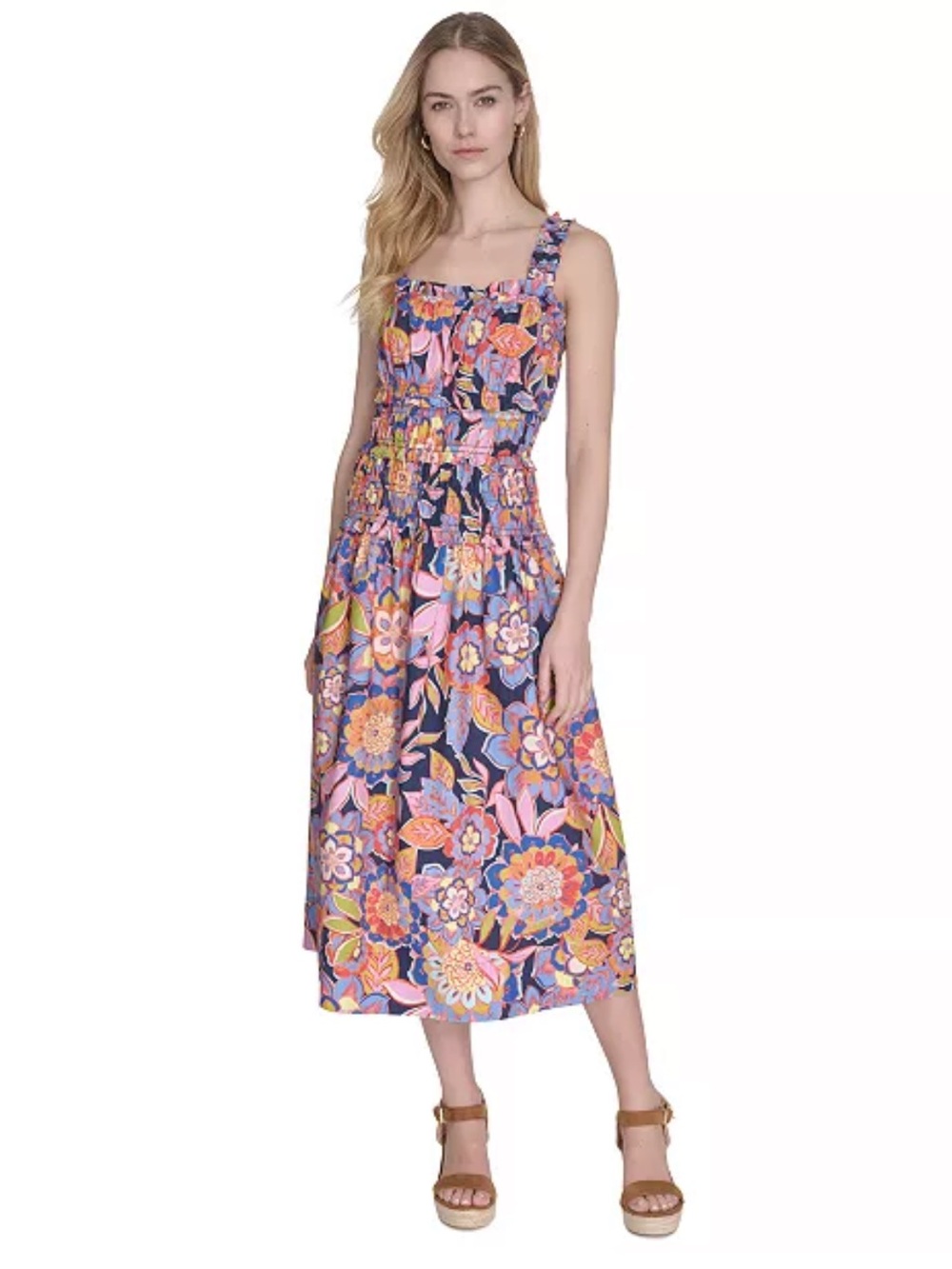 Eliza J Women's Cotton Smocked-Waist Floral-Print Dress